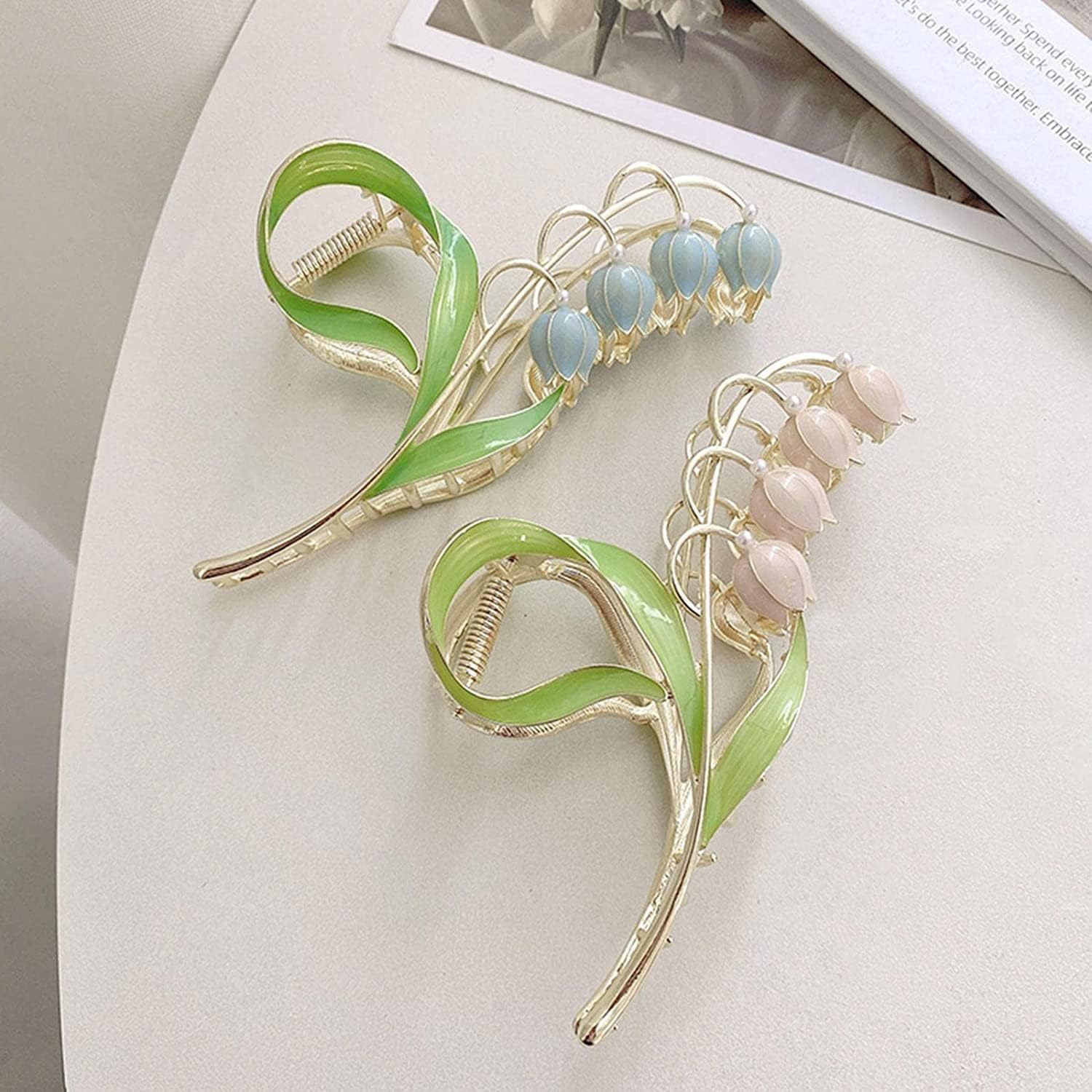 Pink Lily of the Valley Flower Hair Clips, Large Metal Claw Clip,Orchid Clamps,Lily Jaw Clamp Hair Styling Accessories for Thick Thin, Clips and Barrettes image number 1
