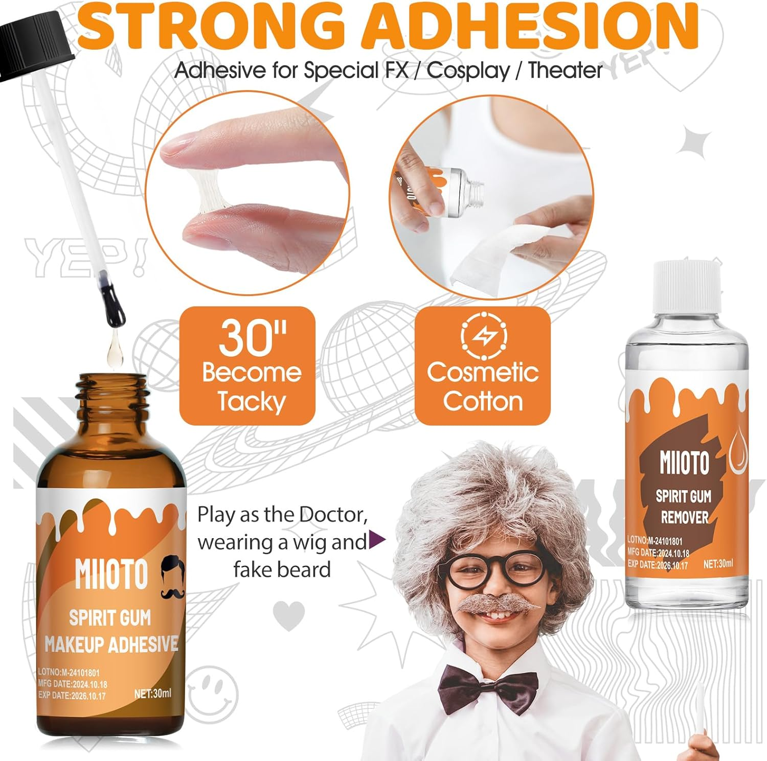 Ganbaro Spirit Gum, Makeup Remover, Spirit Gum Adhesive and Remover Kit, Makeup Scarring Liquid Cosmetic image number 2