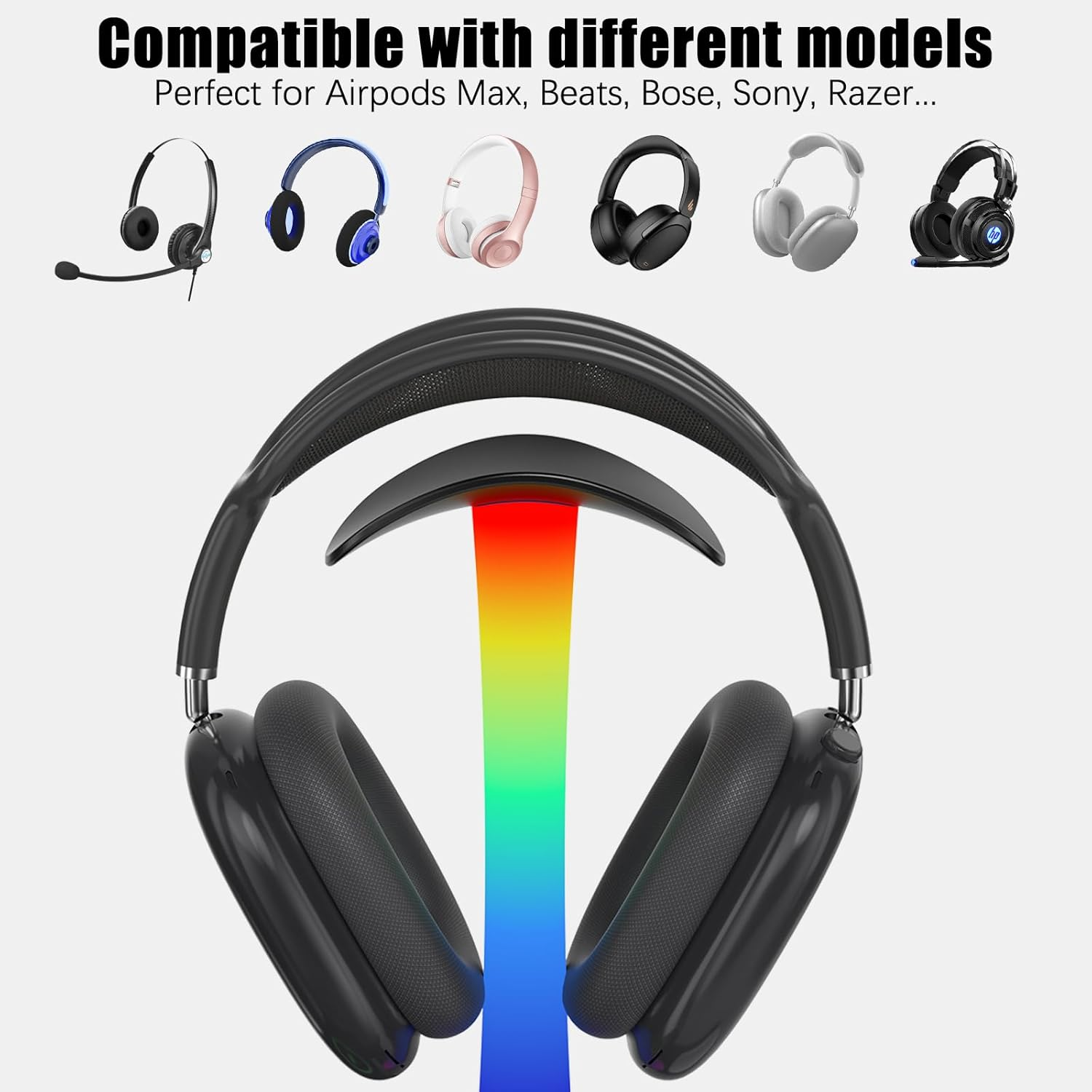 Headphone Stand with Wireless Charger,Gaming Headset Stand with RGB Light Mode,Airpod Max Stand Compatible with Airpod Pro/3/2,Iphone 16/15/14/13/12/11,Samsung,Gifts for Gamers & Music Lover (Black) - Black image number 3
