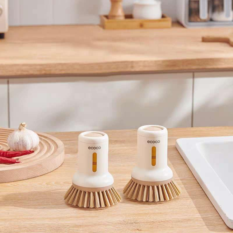 Catchu Cleaning Brush Short Handle Dish Brush with Built-In Soap Dispenser, Heavy-Duty Pot and Pan Scrubber for Kitchen Cleaning -Brown image number 4