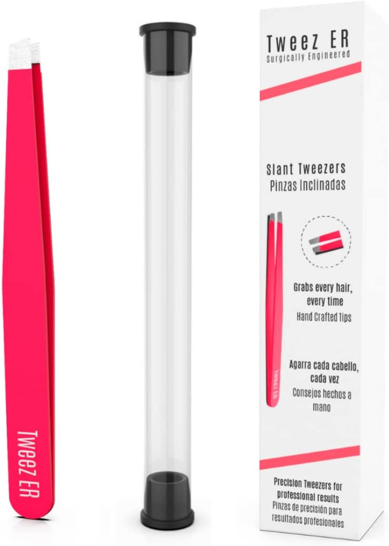 Pink Eyebrow Tweezers by Tweez ER | Professional Slant Tip Tweezer | the Best Surgical Grade Precision Hand Filed Stainless Steel Tweezer for Expert Results & Your Daily Beauty Routine - Rainbow image number 2