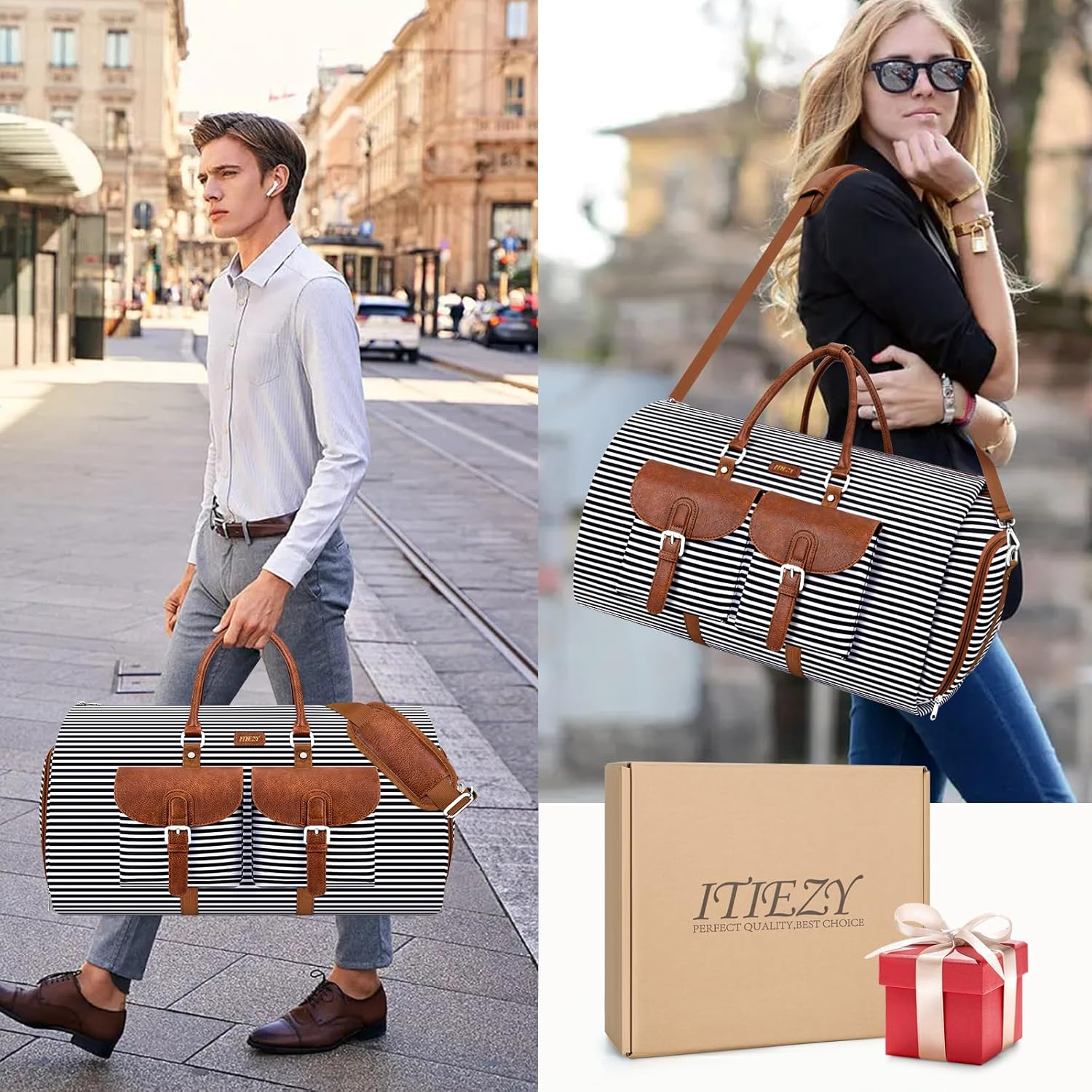 Garment Duffle Bag for Travel - Convertible Carry on Garment Duffel Travel Bag for Women Men Large Weekender Bag with Shoes Pouch 2 in 1 Hanging Suit Travel Duffel Bag 3Pcs Set, A02-Black image number 2