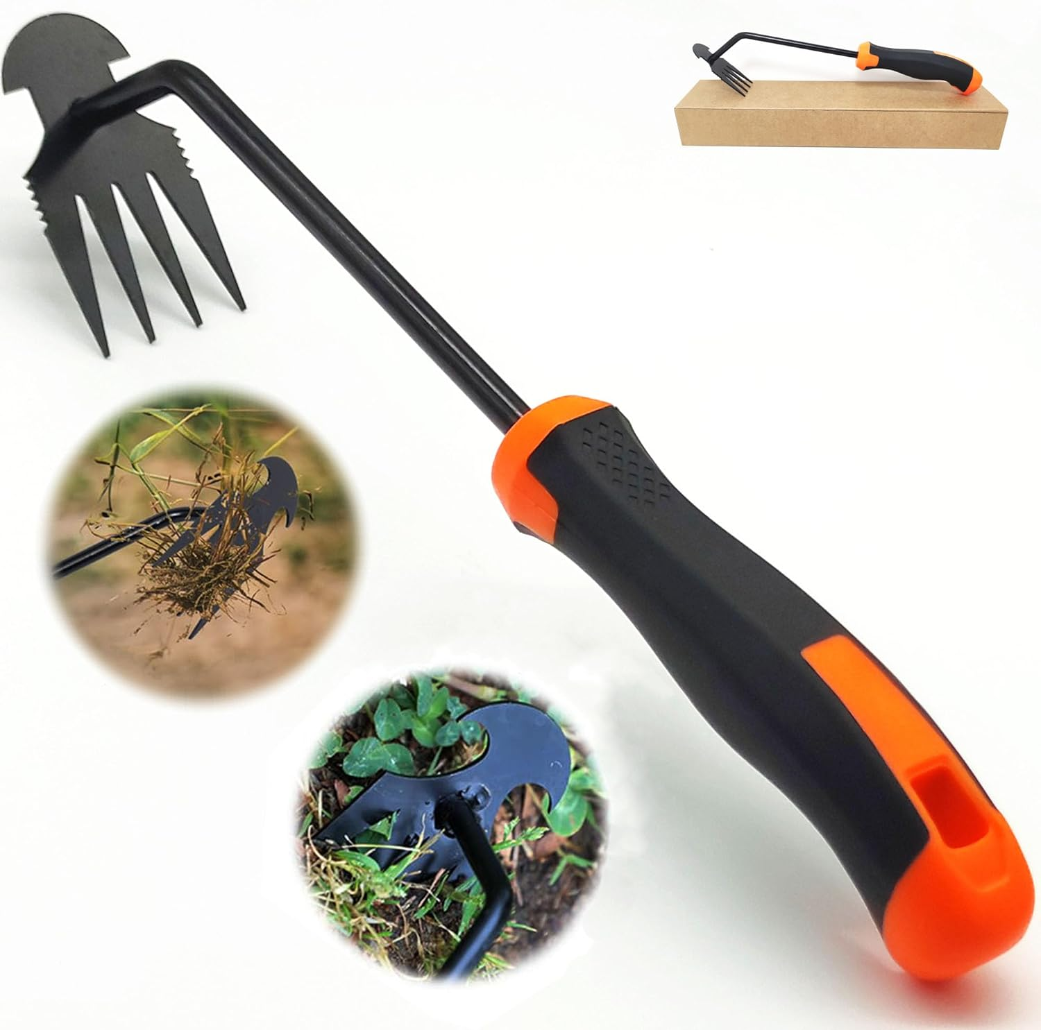 Hand Weed Puller Dual-Action 4-Claw Weeder with Ergonomic Grip Garden Tool Ideal for Garden Enthusiasts (Black)