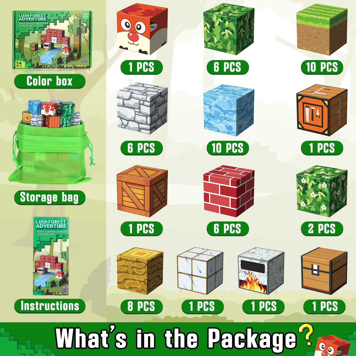 Lehoo Castle Minecraft Magnetic Blocks, Magnetic Blocks Building Mine Magnet World, Stem Sensory Toys for 3 Year Old Gifts (Forest) image number 6