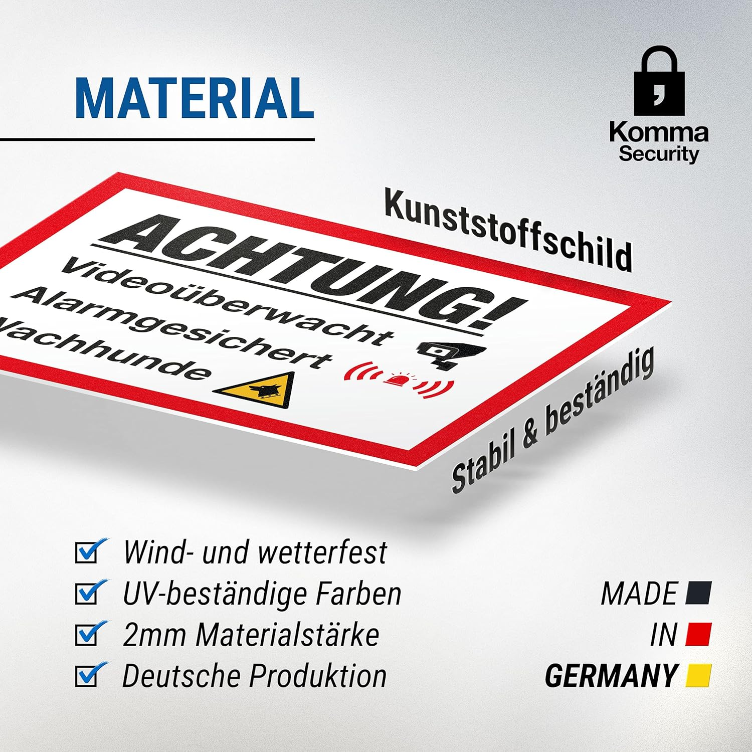 Komma Security Video Surveillance Alarm-Secured Guard Dogs Plastic Sign - Attention Caution Video Surveillance - Notice Sign Video Surveillance - Notice Warning