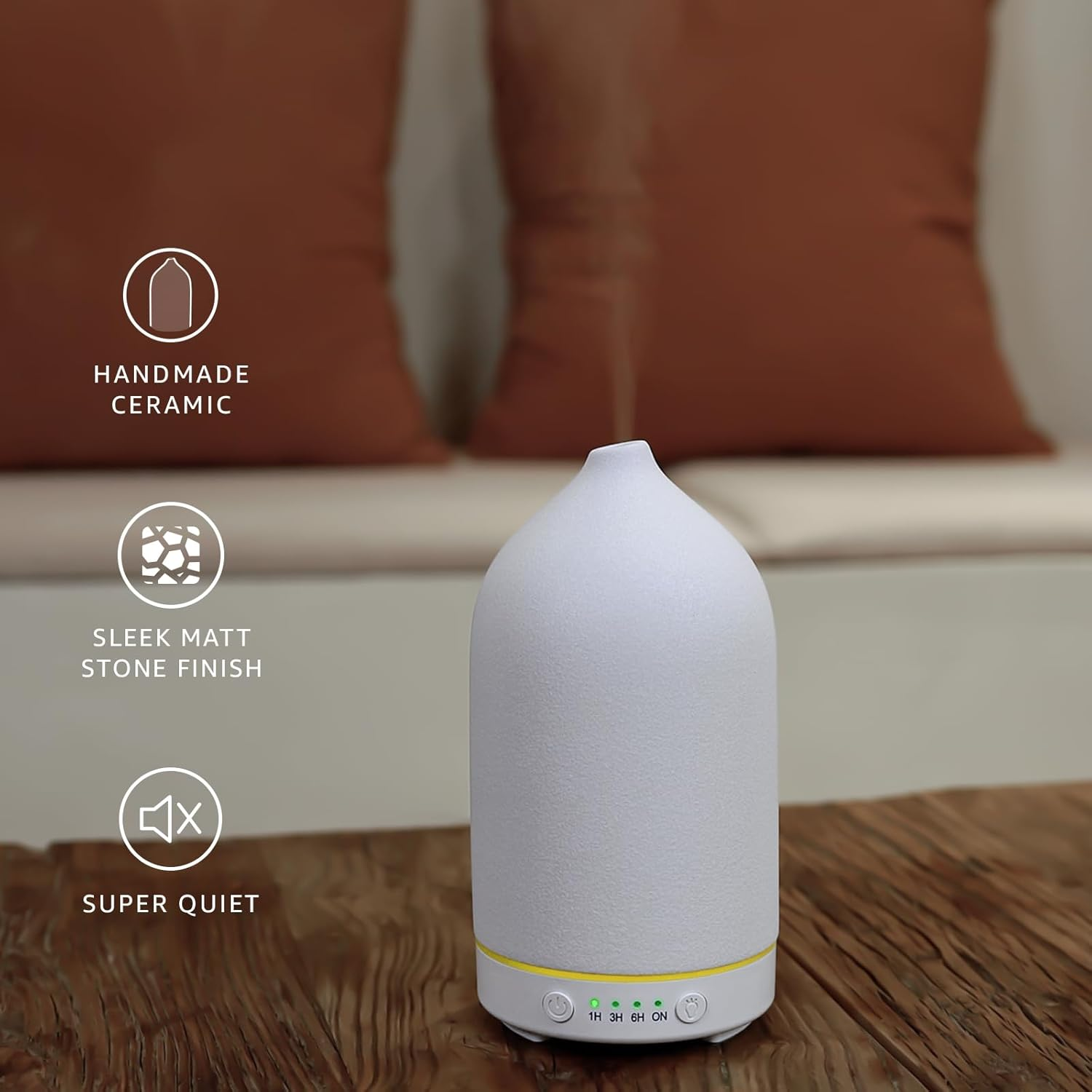 200ML Ceramic Diffuser,Aromatherapy Diffuser,Essential Oil Diffuser with 7 Color Lights Auto Shut off for Home Office Room,White (1/3/6/ON Hrs Working Time) image number 3