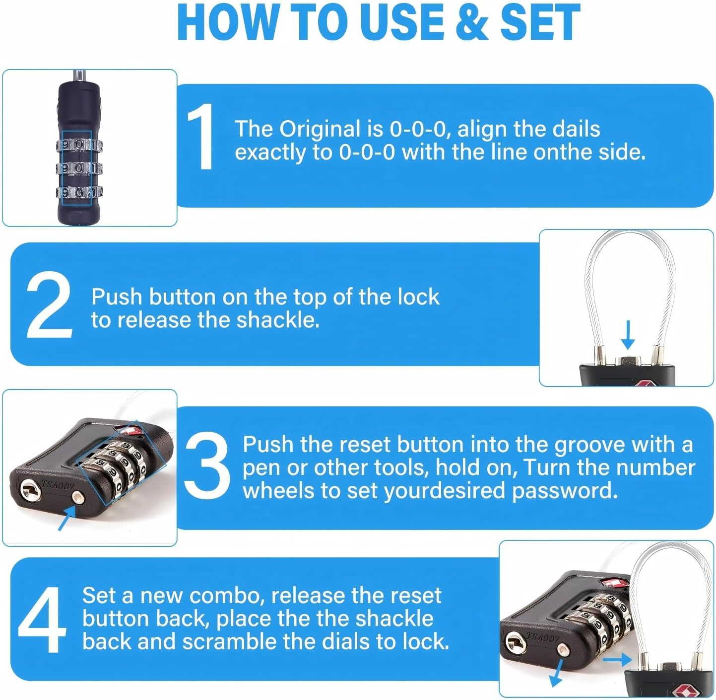 2 Pack TSA Approved Luggage Locks, Travel Code Lock for Suitcases, Resettable Code Lock for Suitcase, Toolbox, Bike, Backpack, Bag, Gym, Locker, Travel Essentials (Black) image number 1