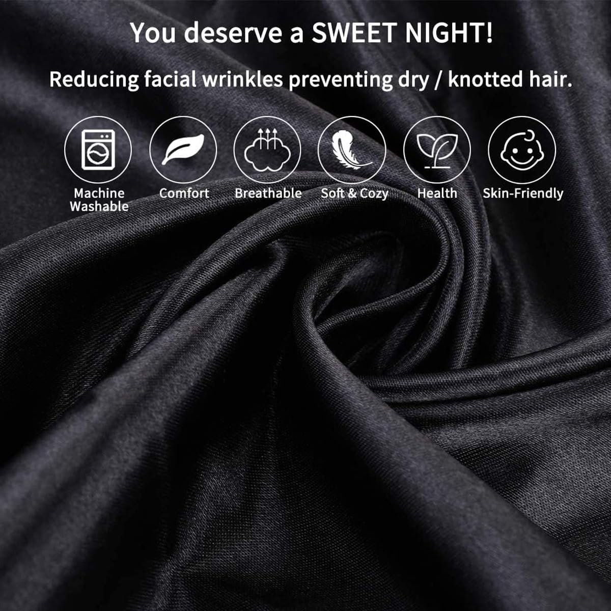 Satin Pillowcase, T Tersely 2 Pack 20"X 30" Silk Satin Pillowcases for Hair and Skin Queen Size Pillow Case with Envelope Closure (Black) image number 3
