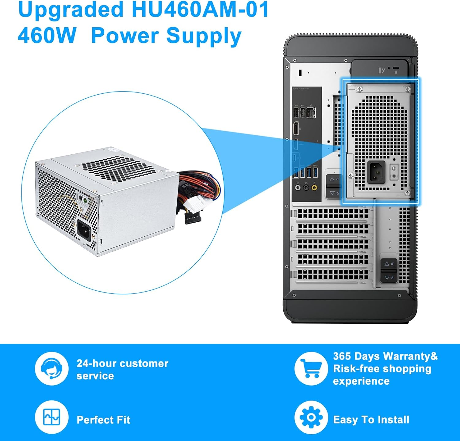 Upgraded HU460AM-01 WC1T4 D460AM-03 460W Power Supply HU460AD-01 D460AM-01 WY7XX PSU Compatible with Dell XPS 8930 8920 8910 8900 8700 8300 Alien-Ware Aurora R5 DPS-460DB-15 AC460AD-00 AC460AM-01 PSU