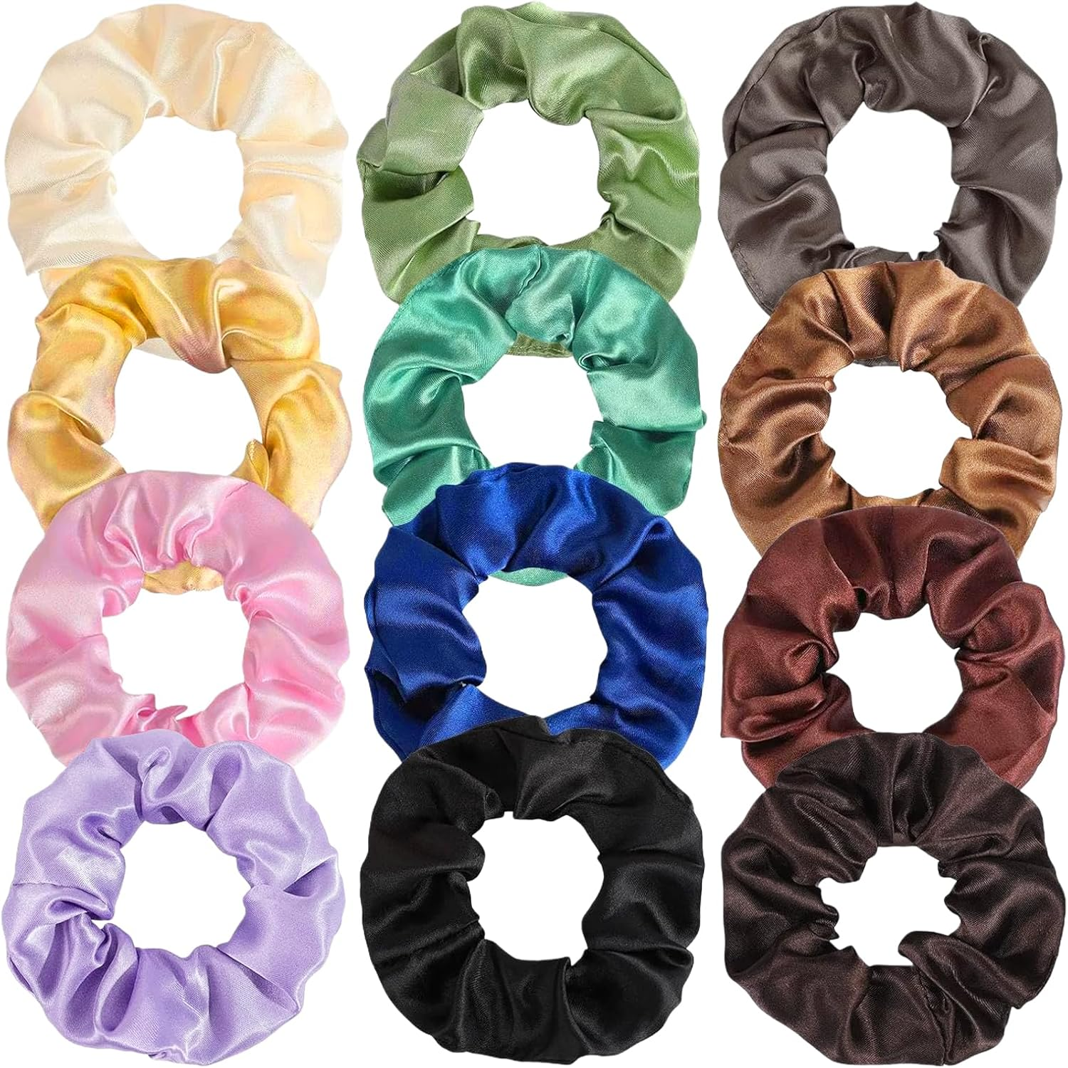 12 Pcs Silk Scrunchies, Soft Hair Accessories for Women & Girls, Elastic Hair Ties & Scrunchies for Women for Work, Yoga, Parties (Assorted Colours) image number 6