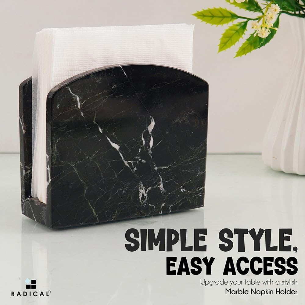Radicaln Marble Napkin Holder 5.5" Inch Black Handmade Serviette Holder - Kitchen Table Top Decor, Napkins for Coffee Table, Cocktail Napkin Holder, Kitchen Accessories - Black image number 4