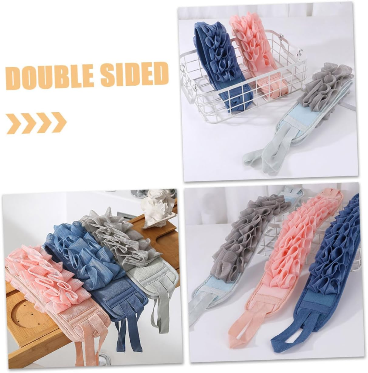 COLLBATH 3Pcs Portable Bath Shower Scrubber Exfoliating Back Scrubber Washing Strap for Ages