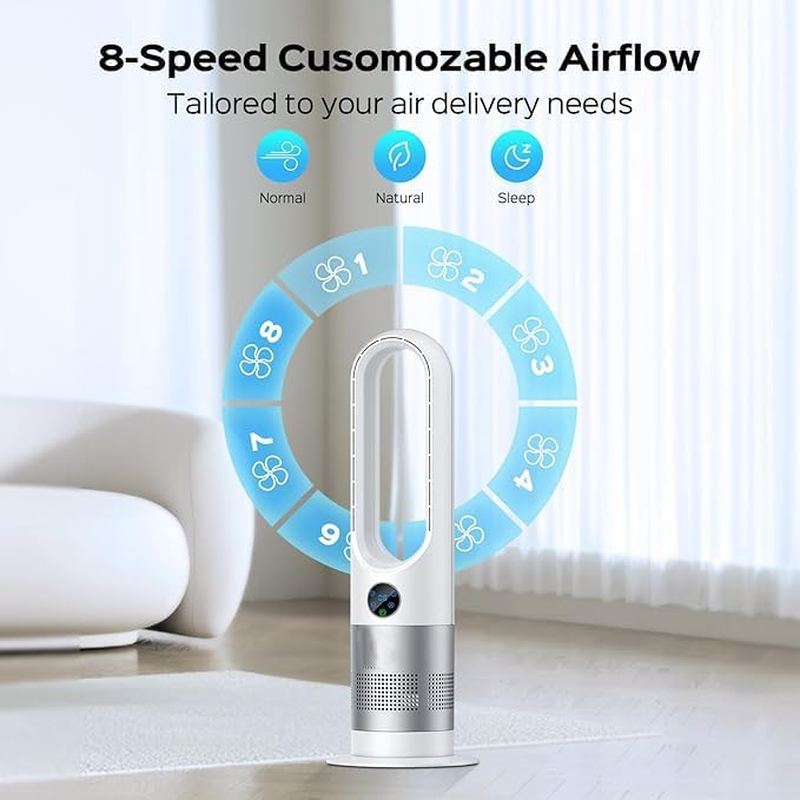 MINYII Bladeless Tower Fan, 22" Quiet Cooling Tower Fan, Touch, 8 Speeds, 9H Timer, LED Display with Auto Off, Oscillating Pedestal Fan with Remote for Indoor, Bedroom, Home & Office image number 6