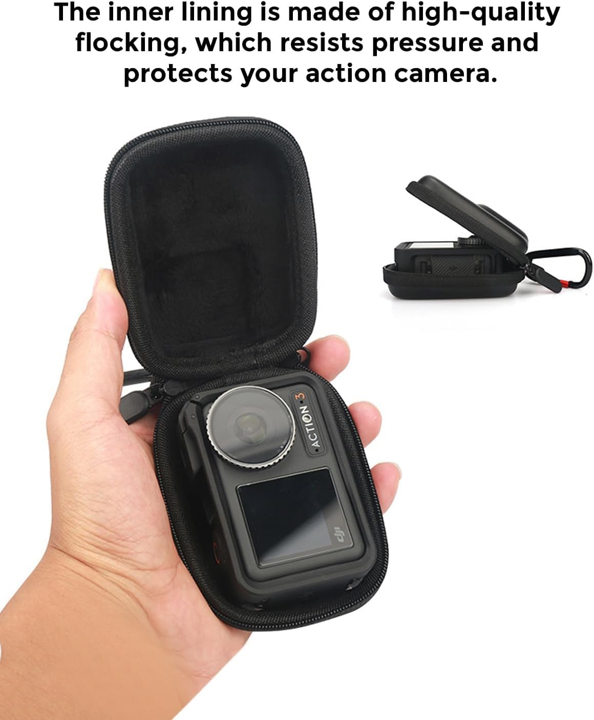 Shell Case for Go Pro,Rugged Hard Compact Travel Camear Storage Organiser with Carabiner Clip,Protective Bag for Insta360/Dji Mini 4 Pro/Kids Camera DJI Action 5 Pro/4/3 & Hero 13 Accessories Black image number 6