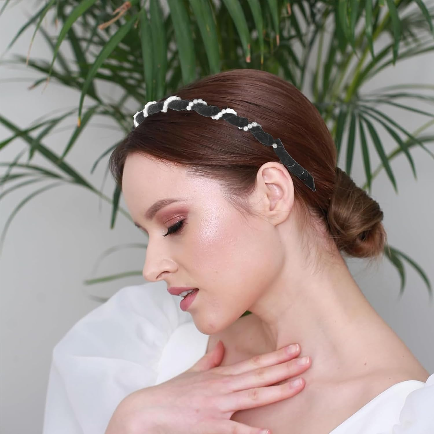 ASOMI 3 Pieces Vintage High Cranium Faux Pearl Headband, Elegant Pearl Headbands for Women and Girls, Decorative Hair Bands (Brown, Black, Red) image number 1