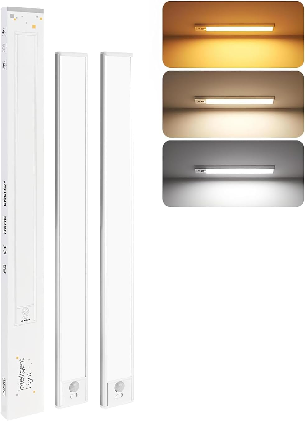 Roagoway under Cabinet Lighting, 2-Pack 40Cm Motion Sensor Lights with 1500Mah Battery, Magnetic Mount Automatic Light for Cabinet Kitchen Bedroom Hallway Indoor