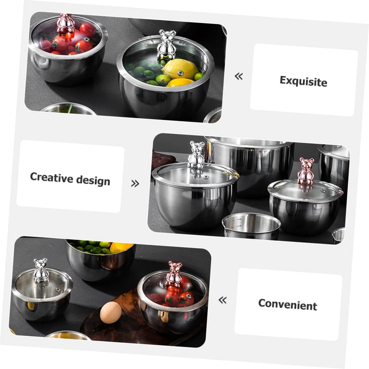 WOONEKY Stainless Steel Mixing Bowl for Dough and Salad Glass Lid Food Prep Bowl for Kitchen Baking and Serving image number 1