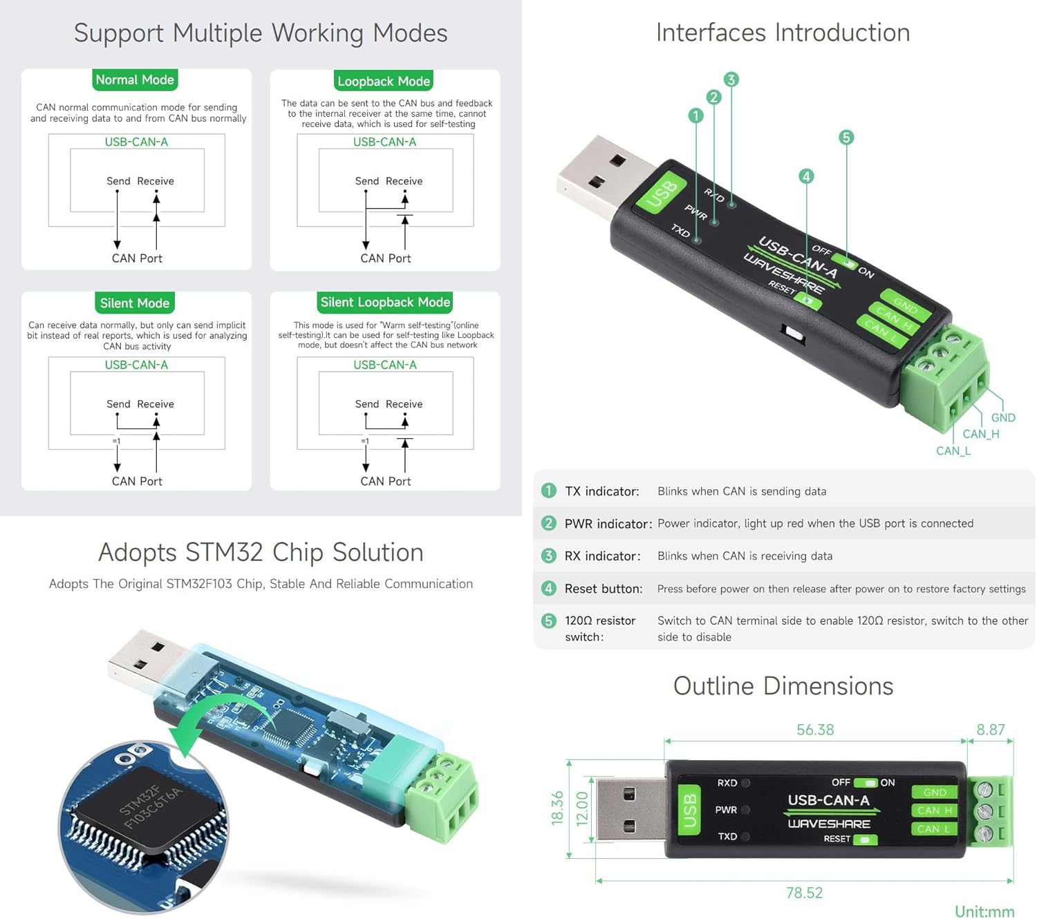 Waveshare USB to CAN Adapter Model A, Supports Multiple Working Modes, Multi-System Compatible image number 5