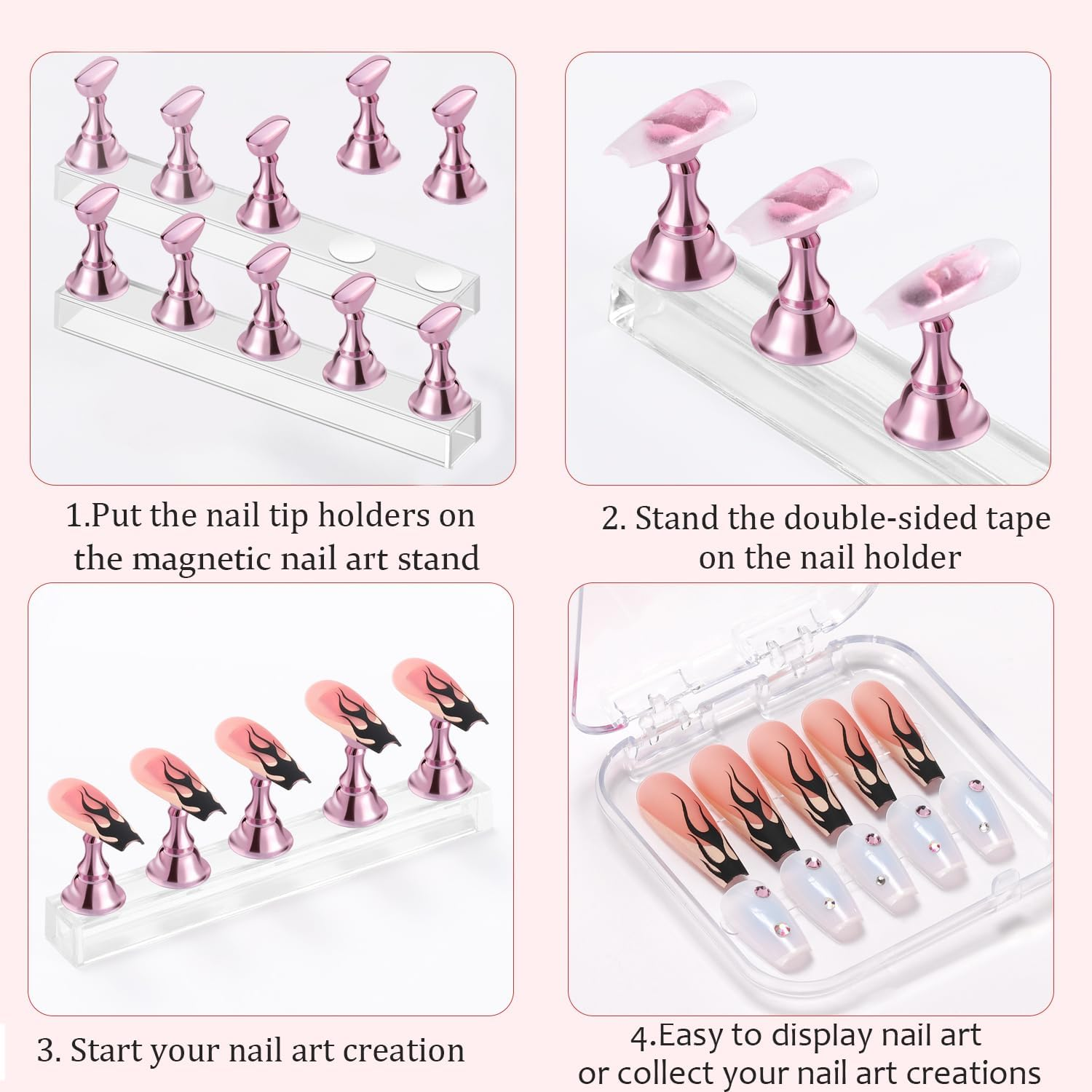 Etercycle Nail Stand Acrylic Nail Art Display Stand Practice Nail Holder for Painting Nails Magnetic Practice Stands with Double-Sided Tape for DIY Salon Supplies (Pink) - Pink image number 5