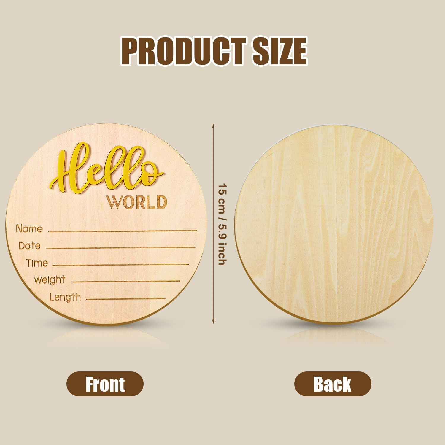 Announcement Sign Baby, 15 Cm Wooden "Hello World" Welcome Sign for Newborn Name Plate Baby Birth for Photo Props Baby Shower Hospital Nursery (Yellow) image number 1