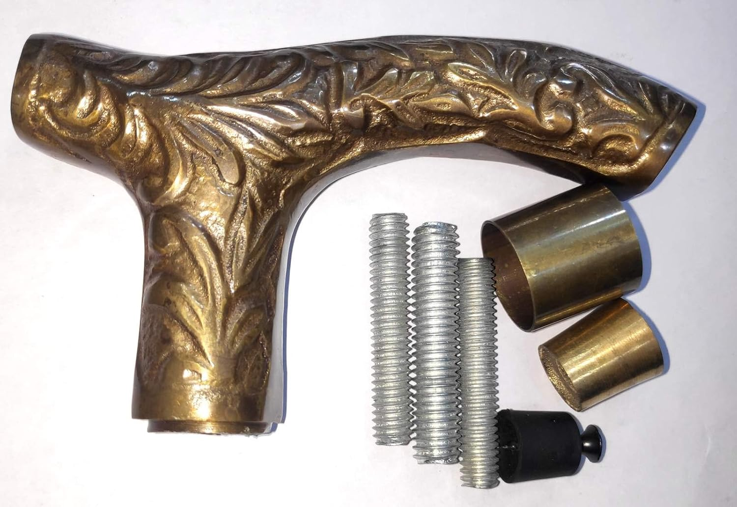 Humaira Nautical Vintage Carved Embossed Brass Derby Handle Wood Shaft Walking Cane Stick