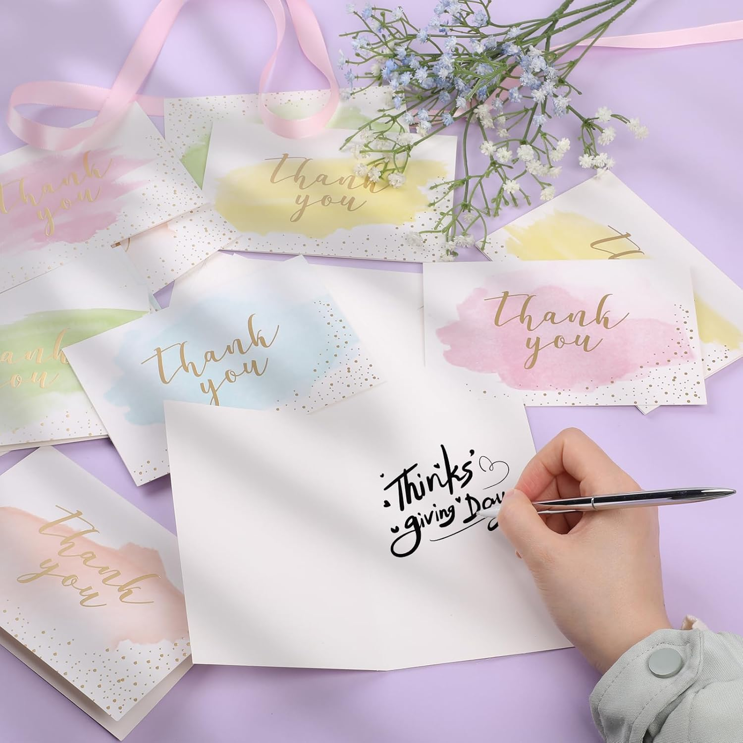 Bighan Thank You Cards Set 12 Sheets Thank You Greeting Cards with 12 Sheets Envelopes, Greeting Cards for Valentine'S Day Wedding Teachers Mother Father Kids, B image number 5