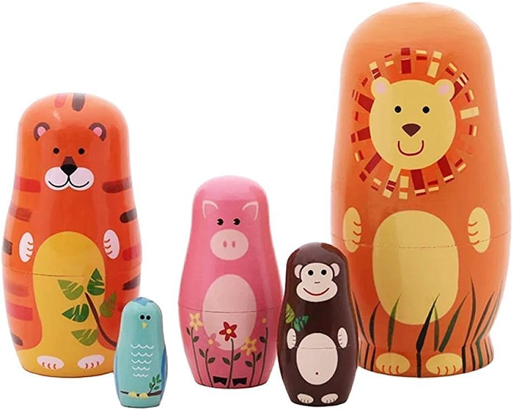 Set of 5 Cutie Cartoon Animal Nesting Dolls Matryoshka Madness Russian Doll Popular Handmade Kids Gifts Toy image number 5
