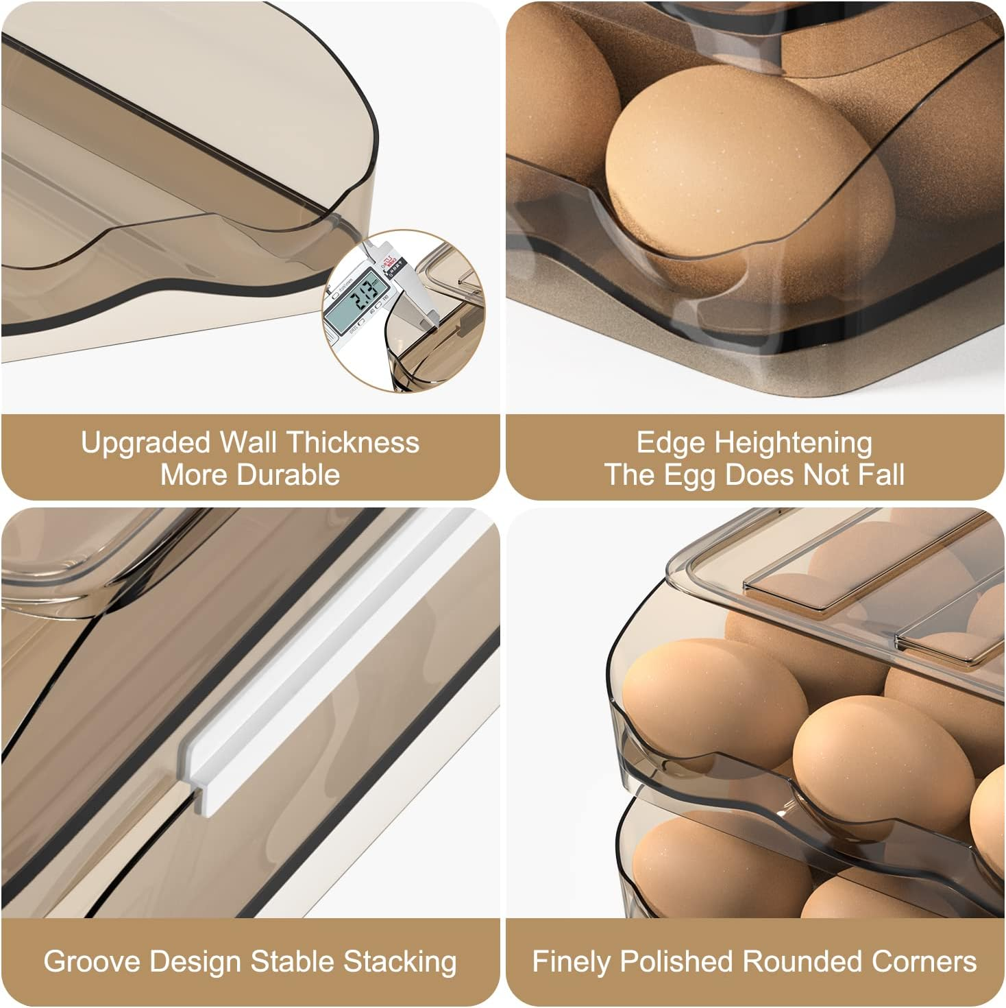 Siewl Automatic Rolling 18 Egg Fresh Storage Box for Fridge, Brown, 1 Layer, Practical, Egg Tray