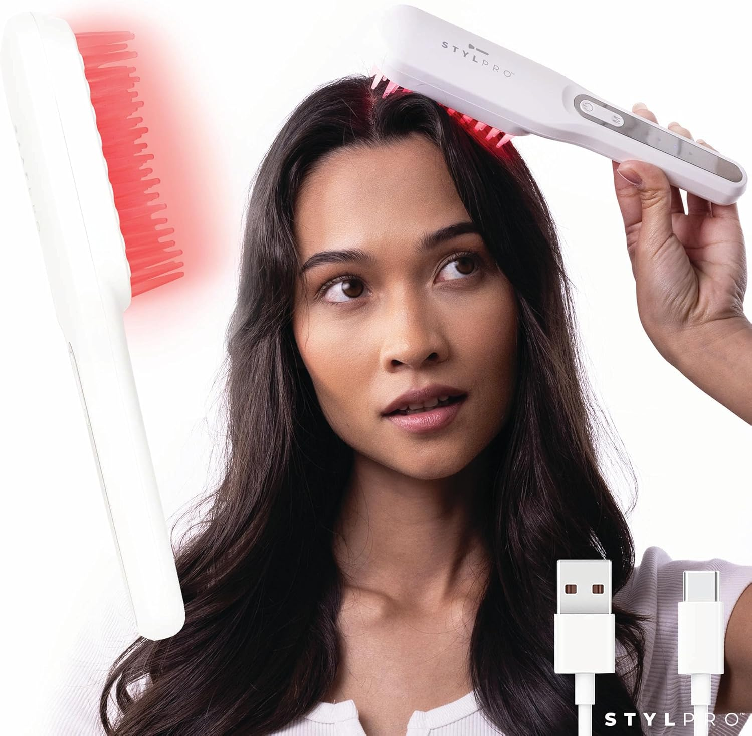 STYLPRO Red Light Hair Brush Comb, Encourages Hair Growth, Stimulates Hair Follicle, Aids in Hair Repair, 49X 655Nm Leds, Ergonomic Flexible Bristles, Rechargeable, Sonic Scalp Massage image number 5