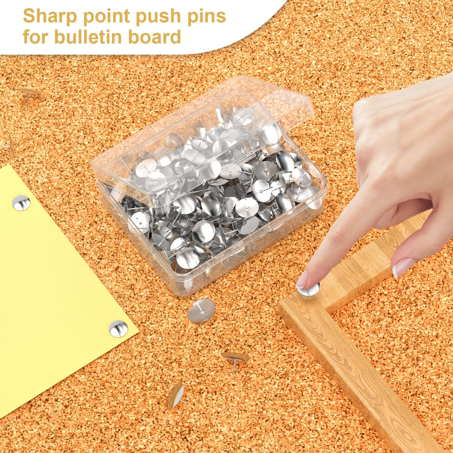 400Pcs Silver Thumb Tacks, Flat Push Pins for Bulletin Board, Cork Board Wall Hangings, Desk Decor Organization image number 3