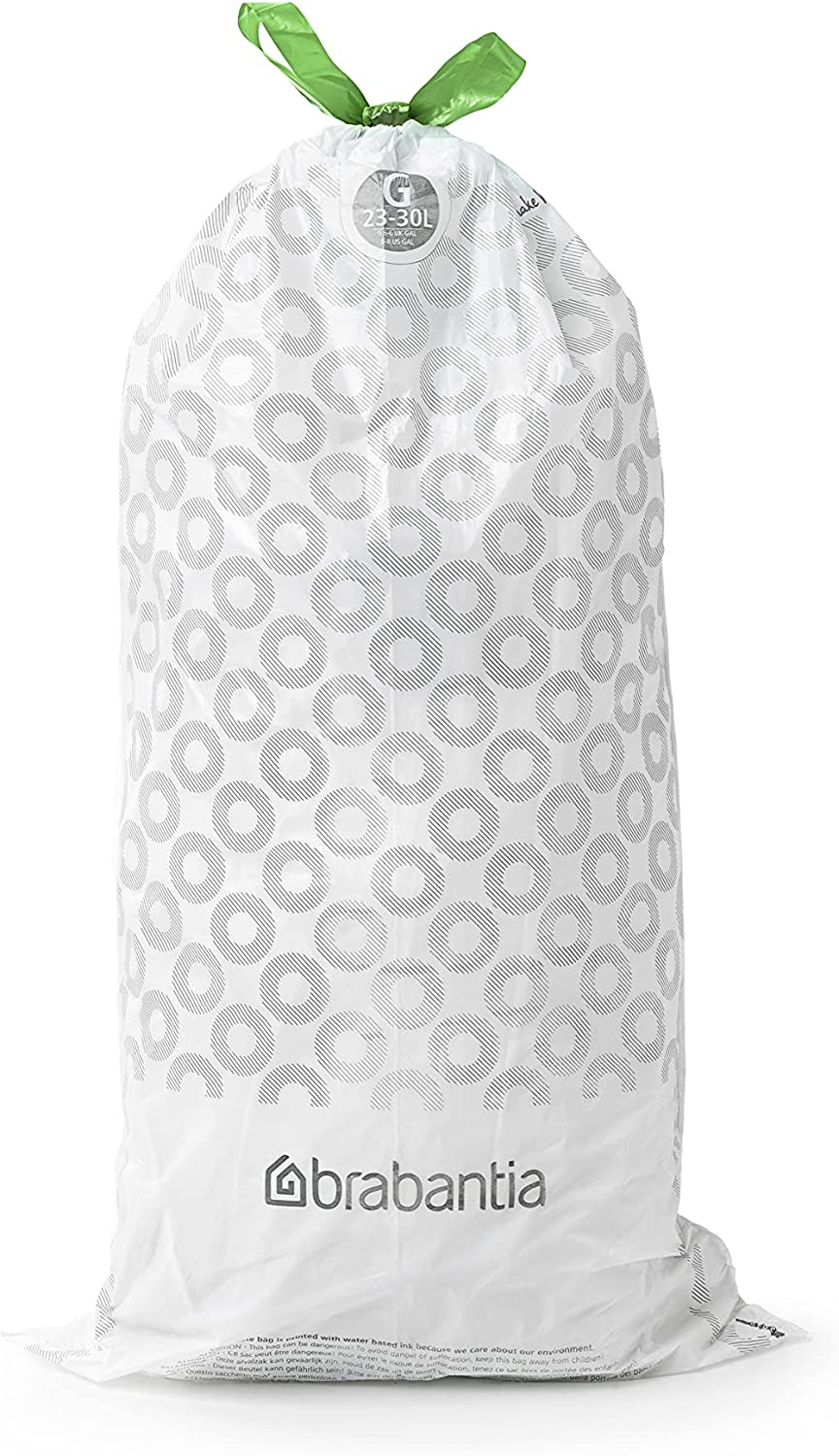 Brabantia 138423 Perfectfit Bin Liners Multipack (Size G/23-30 Litre) Thick Plastic Trash Bags with Tie Tape Drawstring Handles (120 Bags), White image number 2