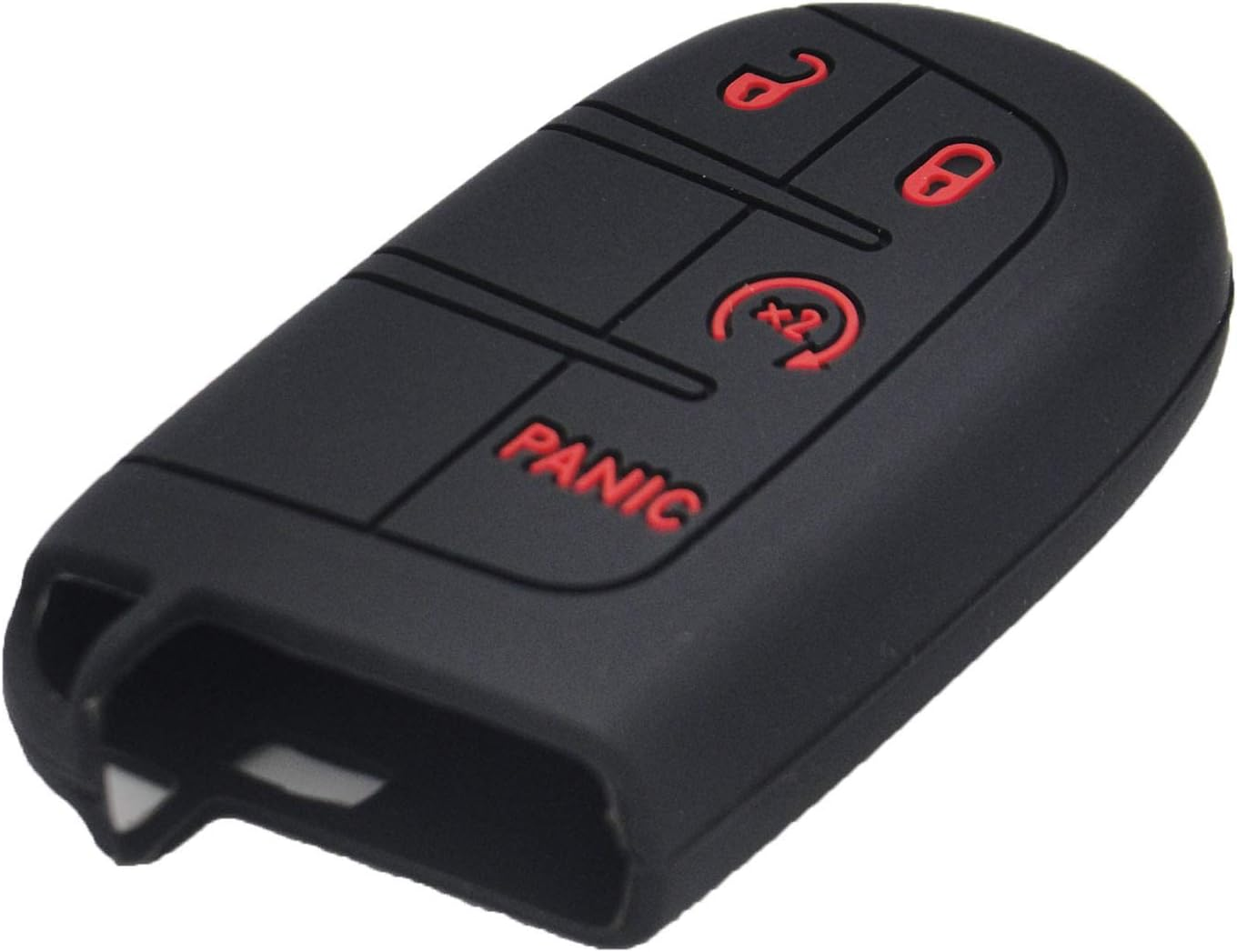 Lemsa 2Pcs Rubber Silicone Key Fob Cover Remote Keyless Protector Bag Holder for Dodge Durango Journey Dart Challenger Jeep Renegade Fiat, Black+Red Buttons image number 1