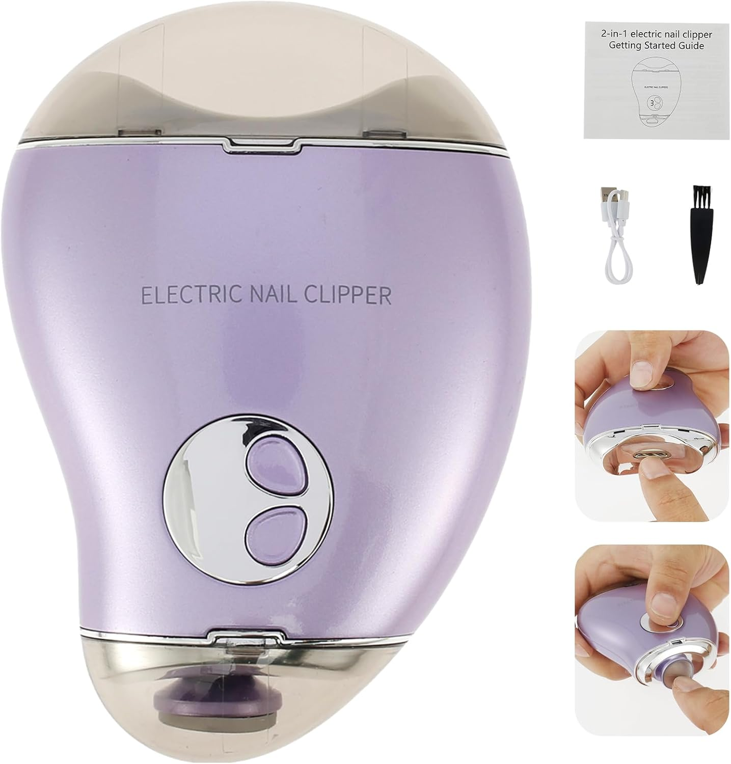 Electric Nail Clipper, 3 Speeds Levels Electric Nail Trimmer with Nail Clip Storage Rechargeable Automatic Nail Clipper Portable Electric Fingernail Cutter Safety Fingernail Trimmer for Adult Kids (White)