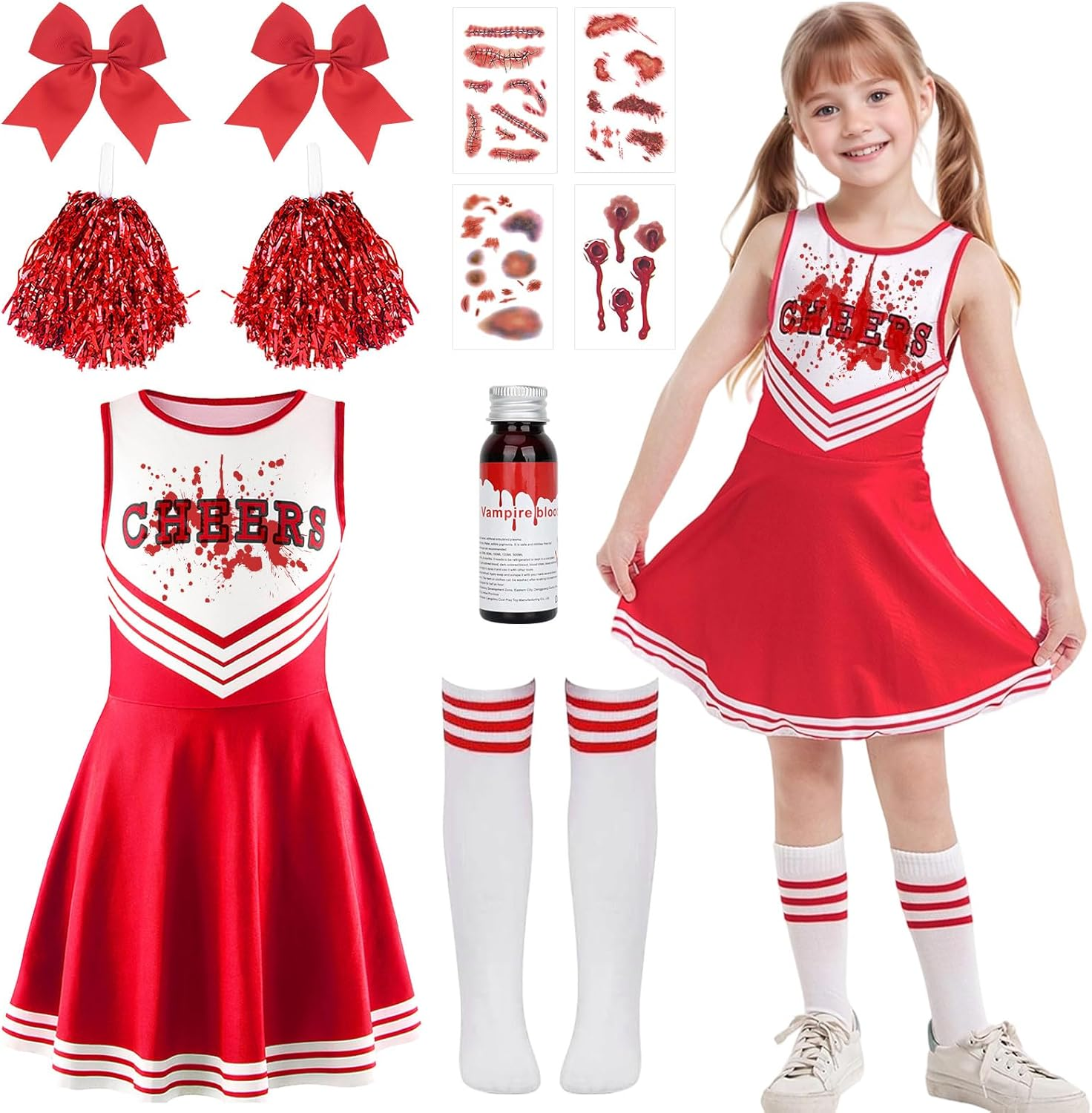 Women Zombie Halloween Cheerleader Costume,Zombie Cheerleader Outfit, Dead Fearleader Dress, Scary Themed Party Cosplay
