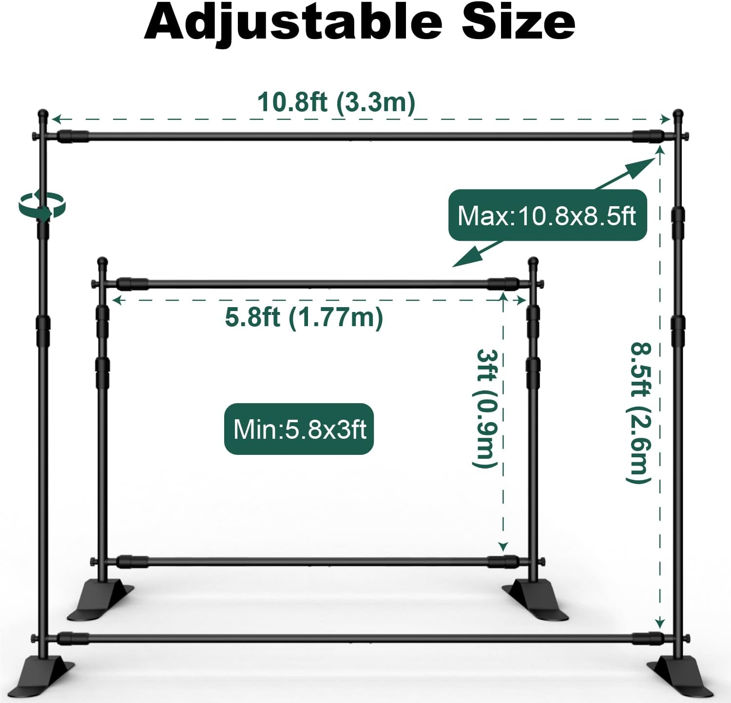 Ruikca Backdrop Banner Stand, 10X8Ft Adjustable Heavy-Duty Photo Studio Background Stand, with 4 Spring Clips, 2 Sandbags, and Carrying Bag, for Weddings, Parties, Photo Shoots, Trade Shows image number 5
