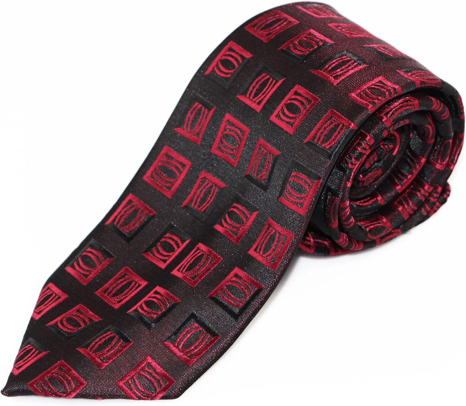 Mens Red & Black Square Box Patterned 8Cm Neck Tie Black, Red