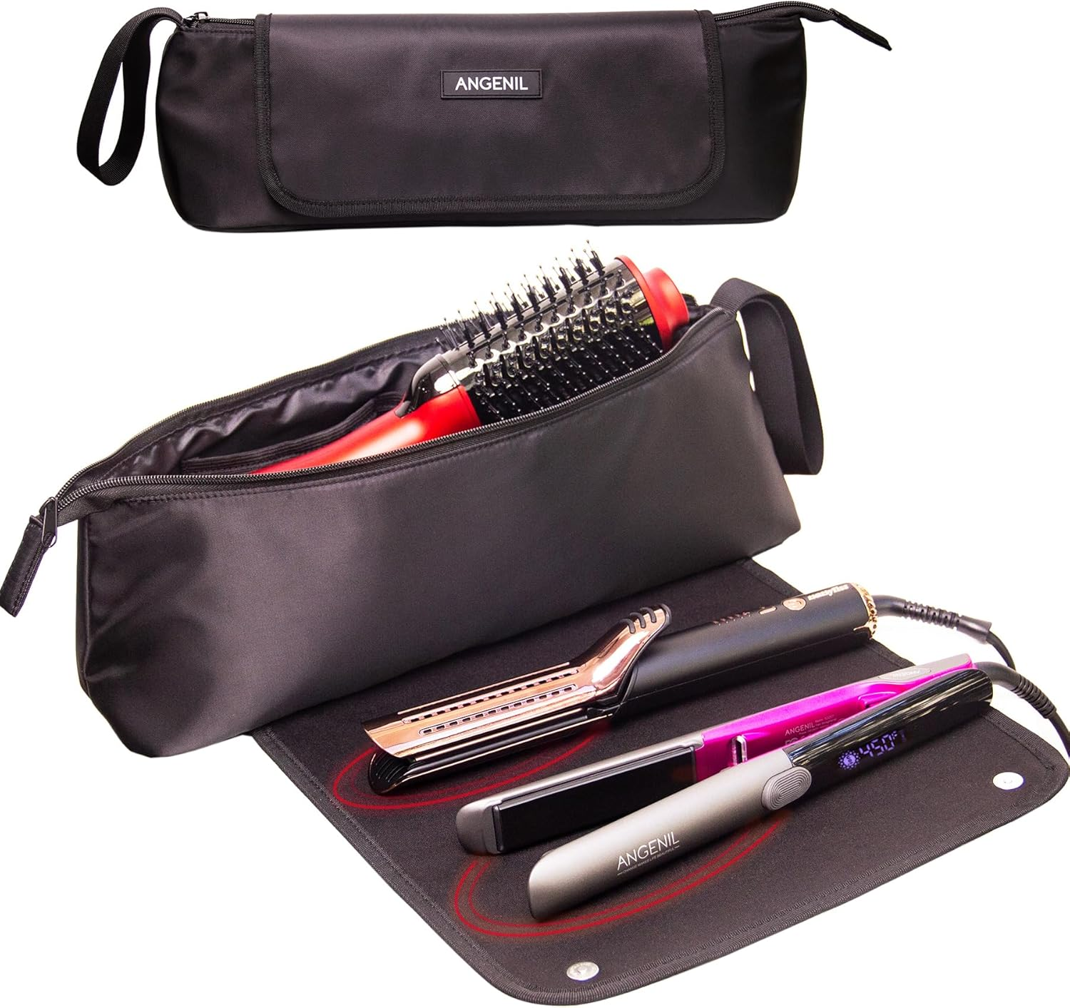 ANGENIL Hair Straighteners Curls Heat Resistant Pad and Curling Iron Set Hair Tools Travel Bag 2 in 1 for Hair Straighteners, Hair Styling Tools, Hair Dryer, Hair Tools Heat Resistant Bag Large