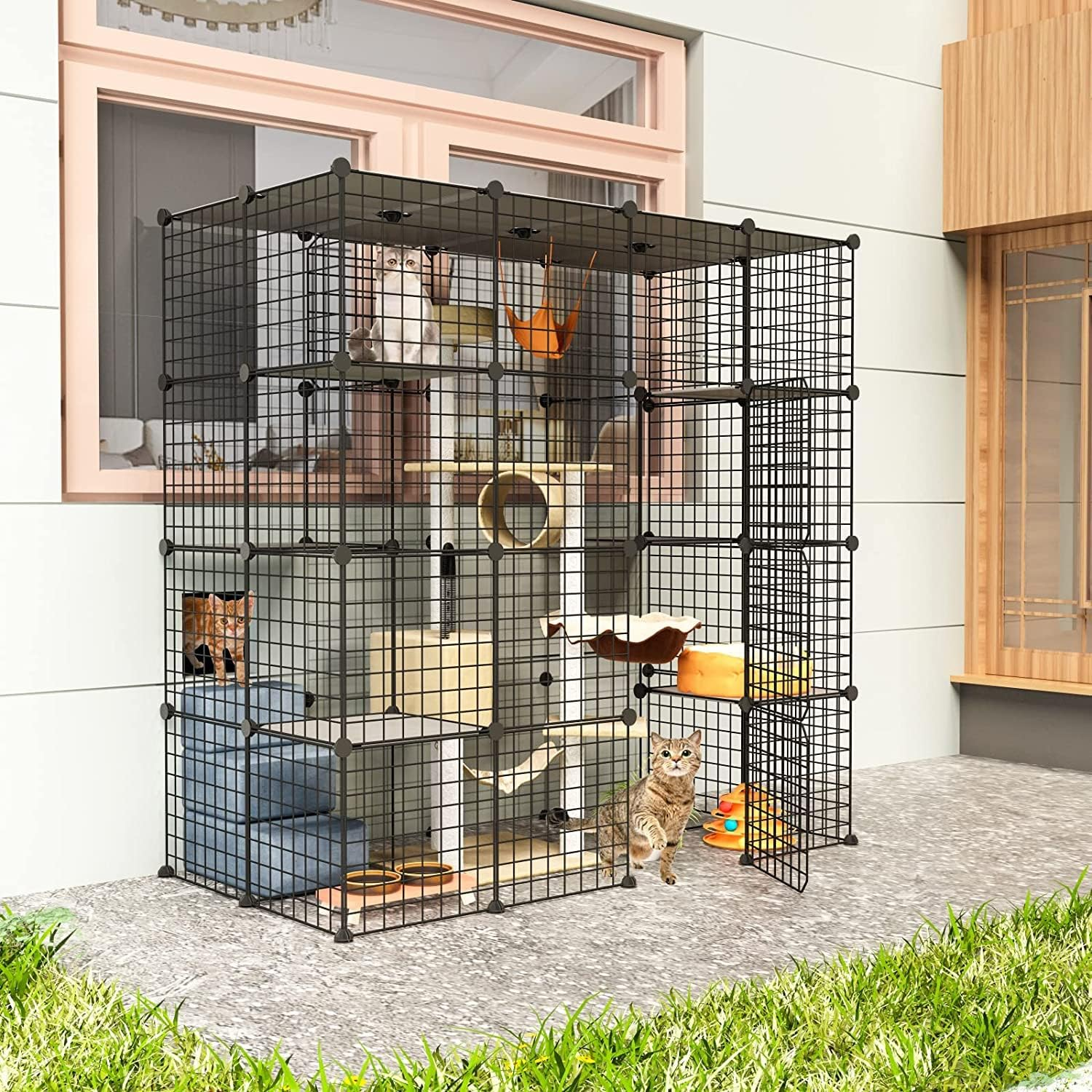 Eiiel Outdoor Cat House Cat Cages Enclosure with Super Large Enter Door, 55.1L X 27.6W X 55.1H Balcony Cat Playpen with Platforms,Diy Kennels Crate Large Exercise Place Ideal for 1-4 Cats image number 3