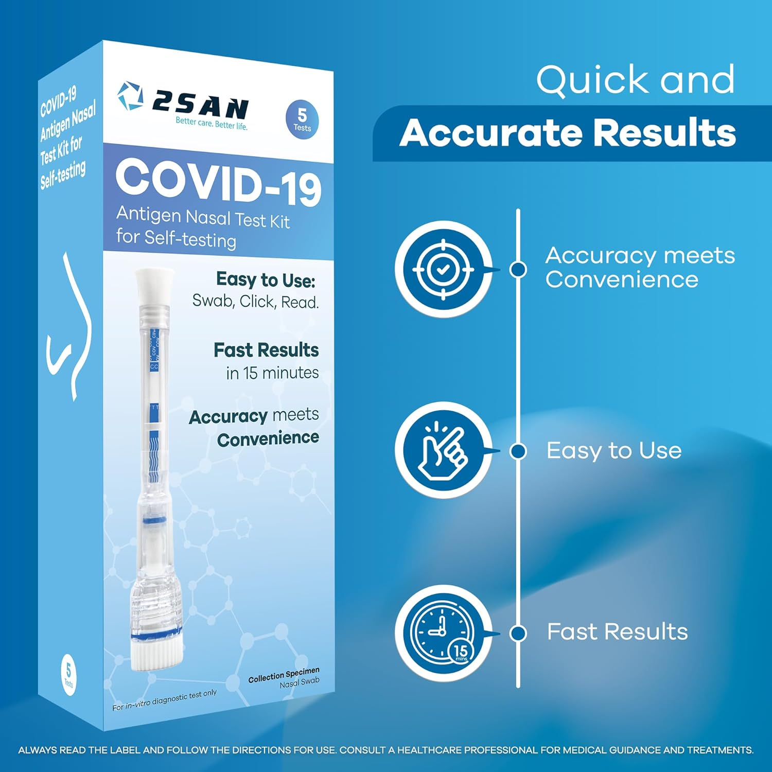 2San Covid-19 Pen Test, Results in 15 Mins, 5-Pack (5 Tests), Rapid Nasal Swab, Clinically Accurate, Easy At-Home Antigen Test, Discreet, Fast & Reliable image number 4