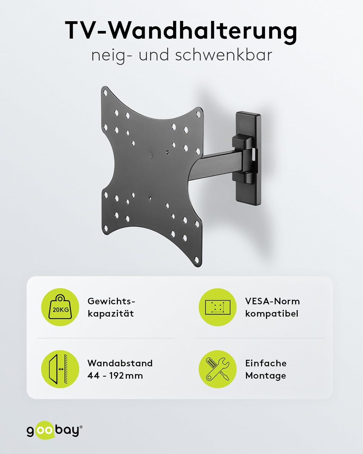 Goobay Fullmotion S2 Single-Arm Wall Mount for TV Size 23-42, Black image number 2