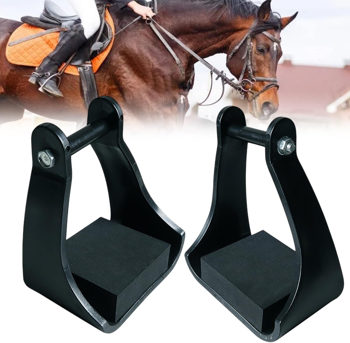AIMALL 2Pcs Adult Western Stirrups with High-Density Foam Tread, 3.74&times;5.51In POM Plastic Riding Stirrups, Lightweight Anti-Slip Foot Support for Equestrian Saddle image number 1