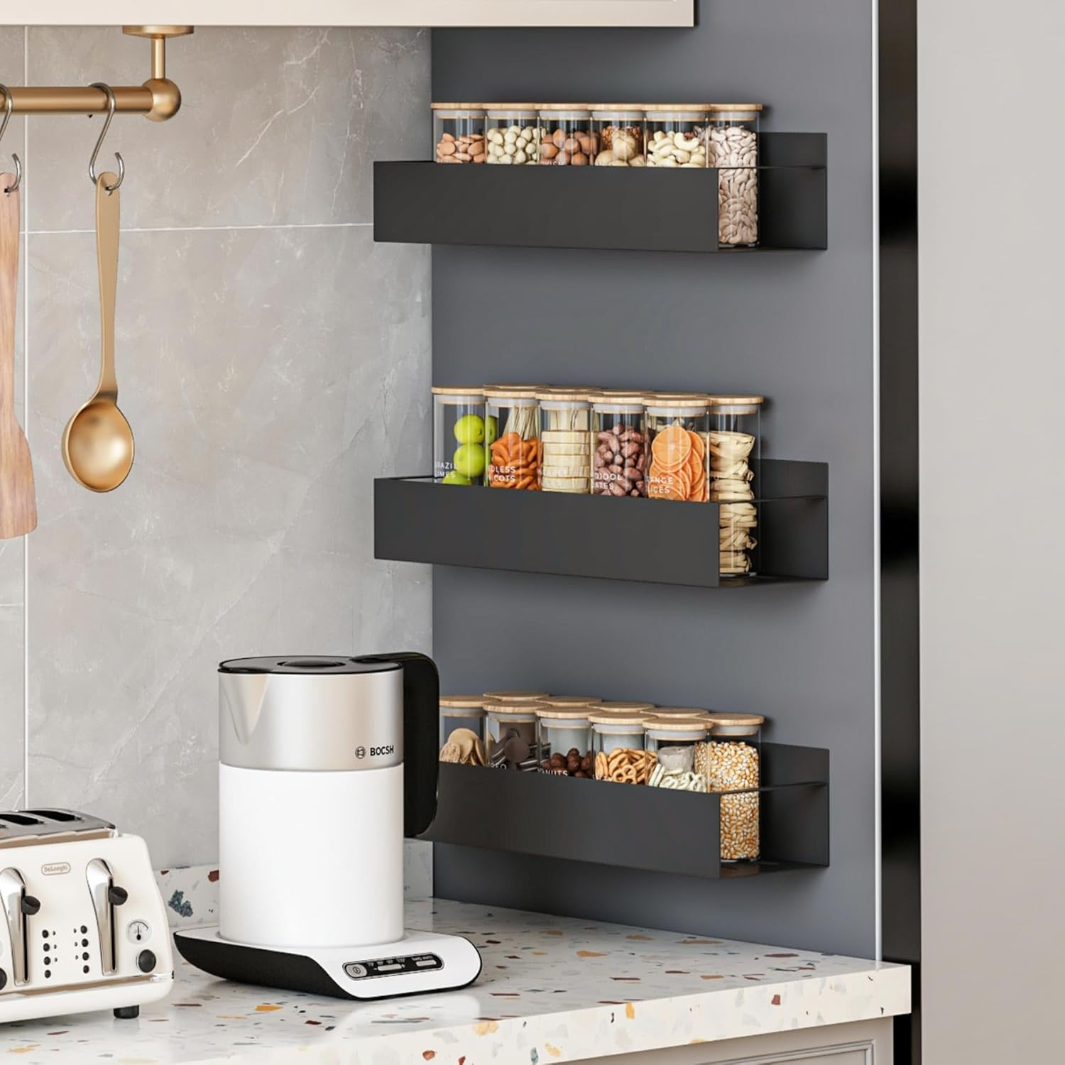 BREENHILL Magnetic Spice Rack,Spice Rack Organizer for Refrigerator, Moveable Magnetic Shelf for Fridge Organizer for Kitchen and Oven Organization (Black, 4 Pack)