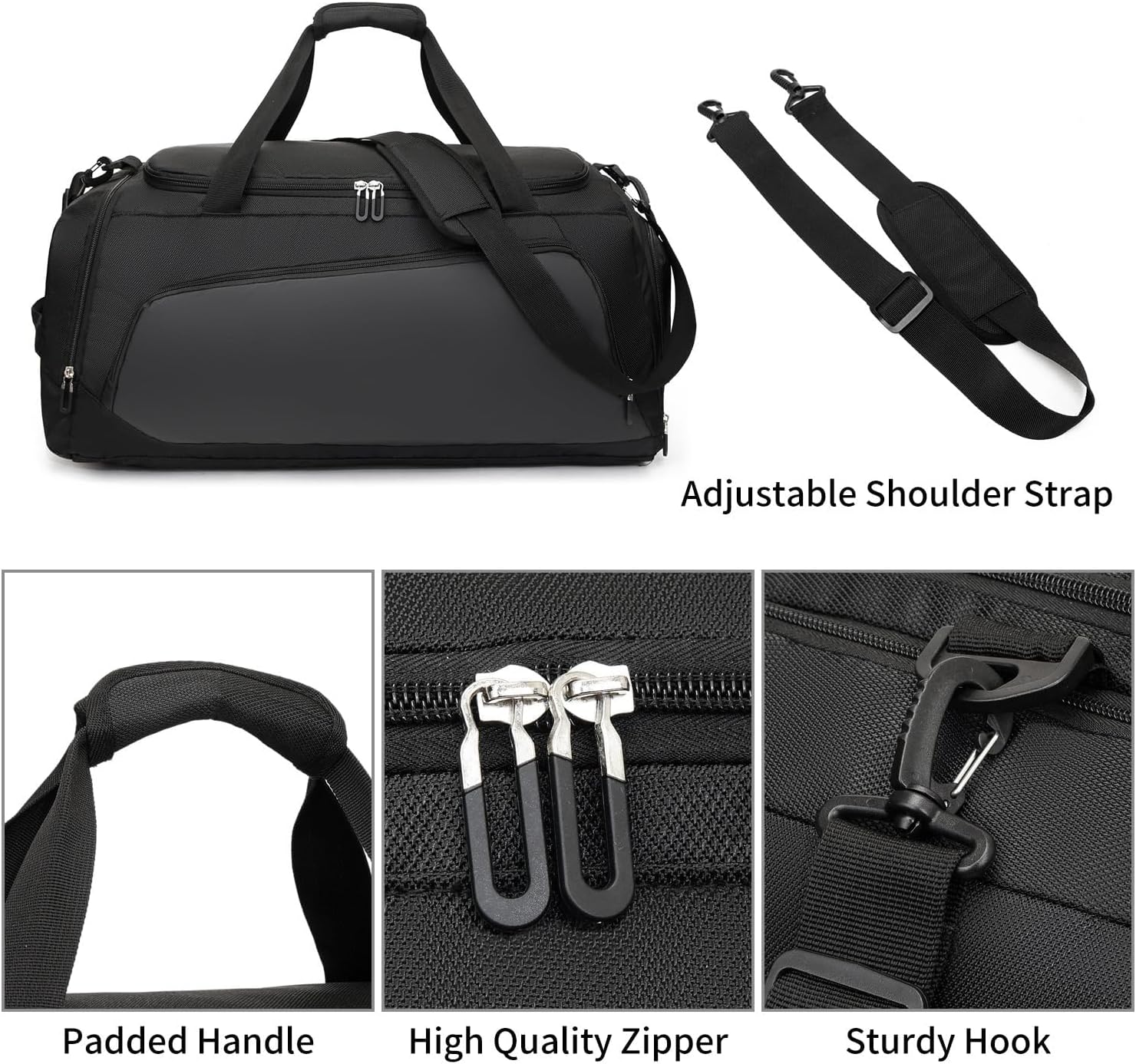 LEFAFA Gym Bag with Shoe Compartment, Large Travel Duffle Bag for Men and Women, Sports Travel Bags with Wet Pocket, Multipurpose Weekender Overnight Bags for Workout Fitness Travel, Black, Classic image number 2