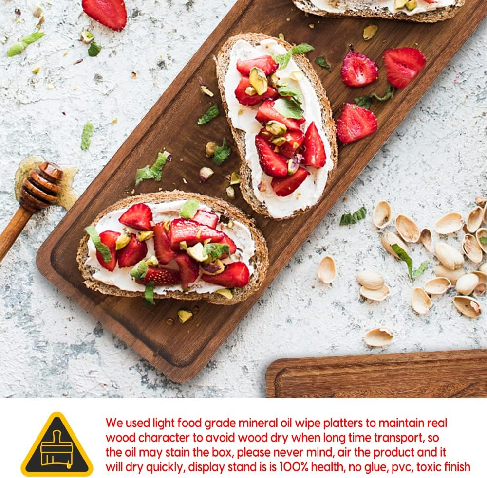 Manspdier Wood 3 Tier Serving Tray Three Tiered Cupcake Stand, Rectangle Platter Wooden Farmhouse Tray, Party Dishes for Entertaining, Rustic Vintage Trays and Platters, Dark Brown Appetizer Plates image number 5