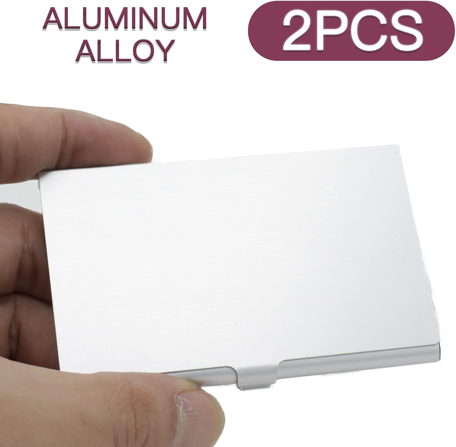 Pack of 2 Gold Metal Business Card Holder, Aluminum Alloy Business Card Case, Flip Cover Slim Pocket Business Card Holder, Purse Name Card Holders for Men & Women, Silver image number 2