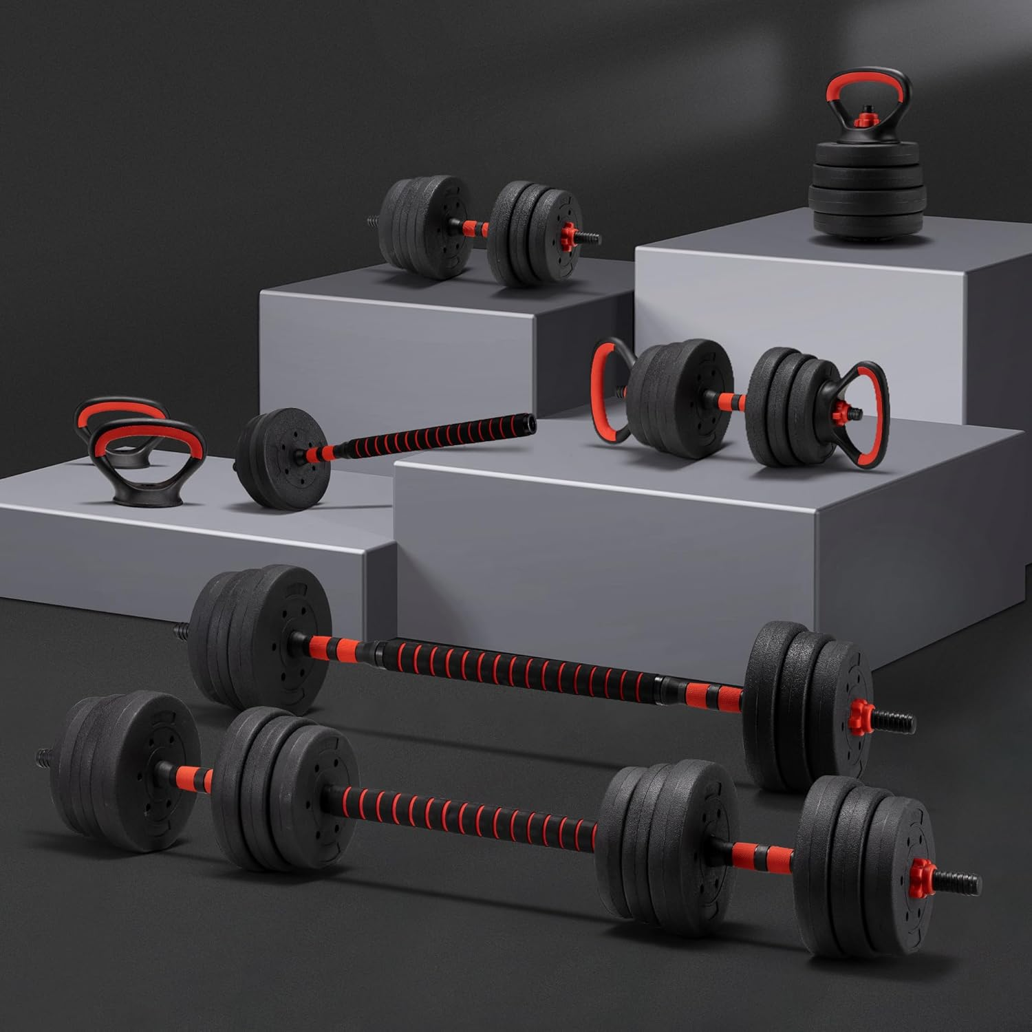 Propulse Adjustable Dumbbell Set &ndash; Dumbbells & Barbell Set with Connector, Multifunctional Home Gym Equipment for Men/Women, Convertible to Kettlebell, Push-Up Stand, Compact Cast Iron Weight Plates&zwnj; image number 2