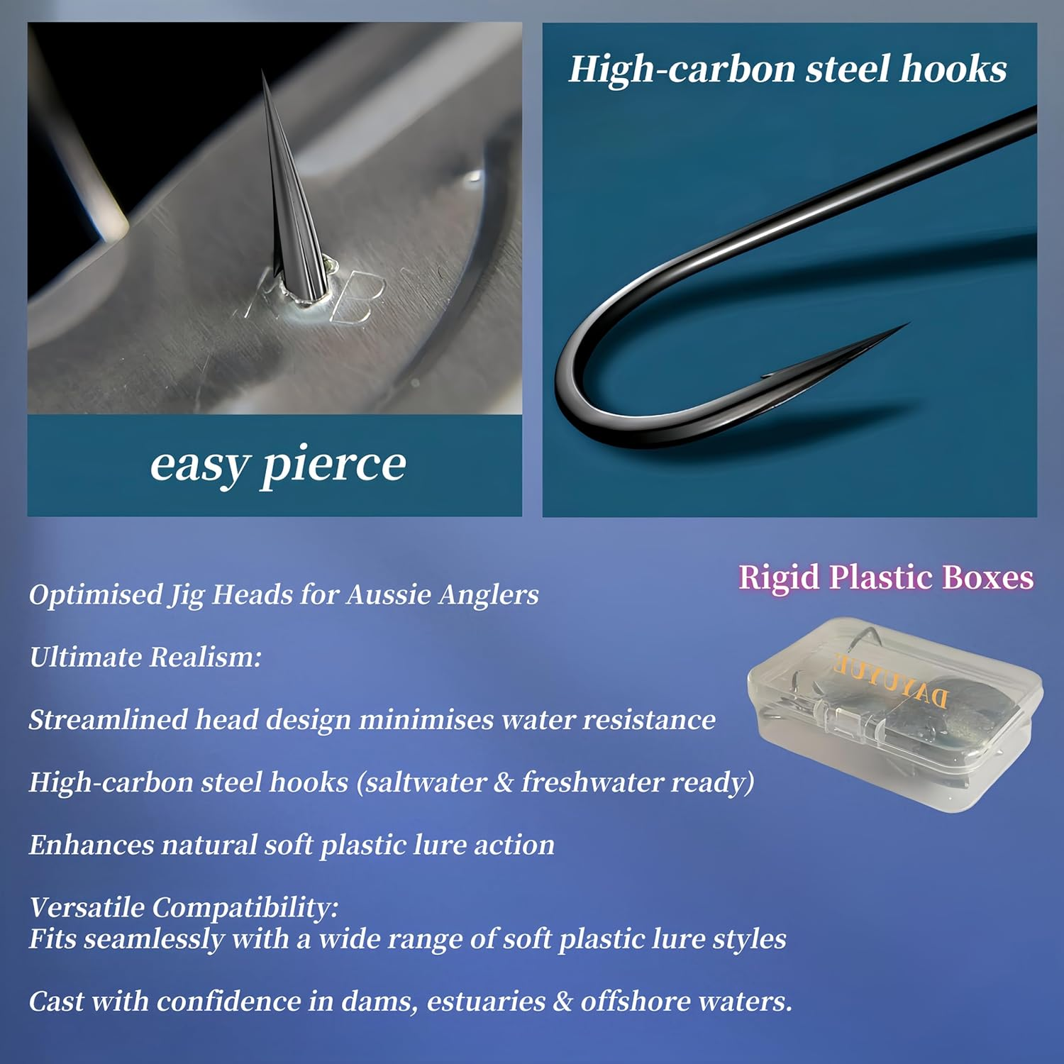 Fishing Jig Heads 6Pcs Soft Lure Hooks Kit Soft Bait Hooks Set 3.5G Include Plastic Tackle Box Fishing for Freshwater Saltwater image number 2