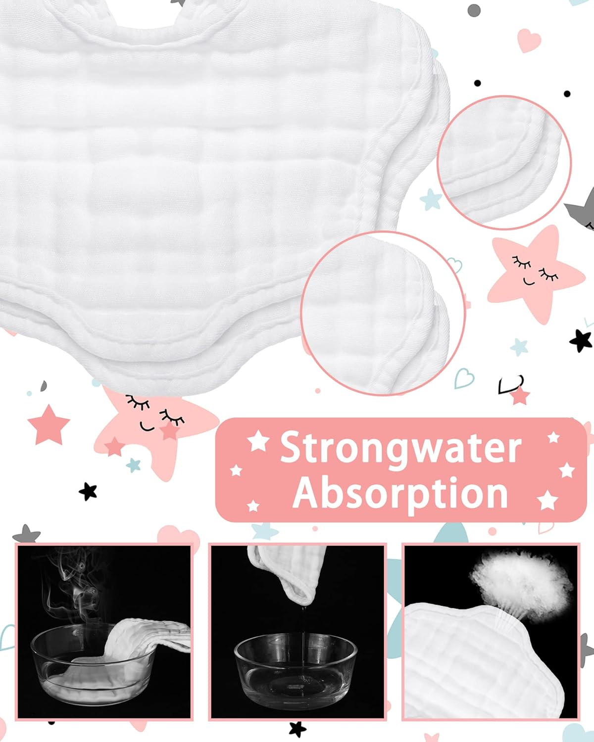 Yahenda 10 Pack Muslin Baby Bibs - White Bandana Drool Bibs, Absorbent Teething Cotton Cloths with Adjustable Straps for Unisex Newborn Infant Toddler, 0-2 Years Old image number 4