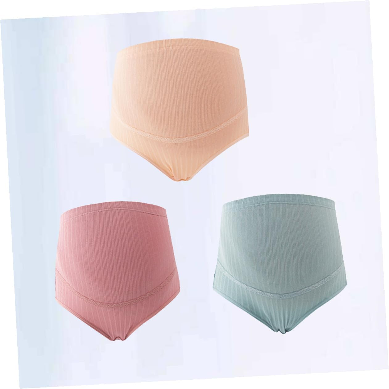 3Pcs XL Maternity High Waist Cotton Panties for Pregnant Women Adjustable Splice Design with Stomach Lift Support Nursing Underwear Set Pale Skin Color and Dark Green image number 4