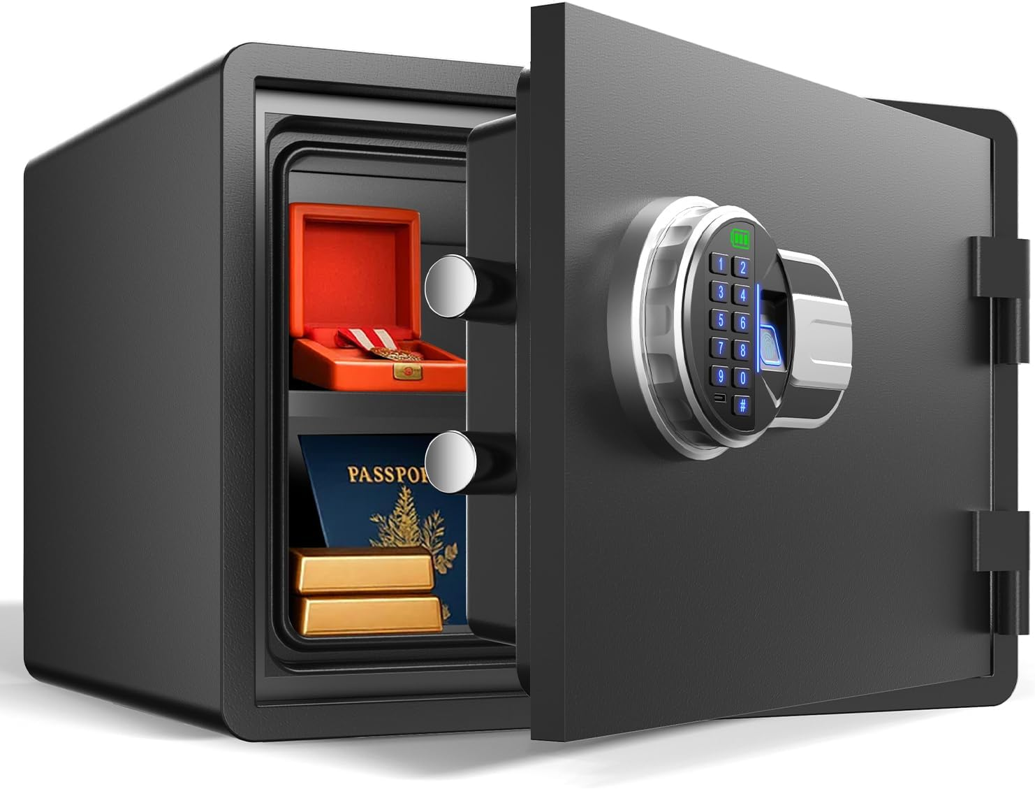 Fireproof and Waterproof Biometric Safe,Weighs 33 KG. Fire Proof Box for Home,Office,Lock Box,Cabinet with Fingerprint,Silent Mode,Anti-Theft image number 2